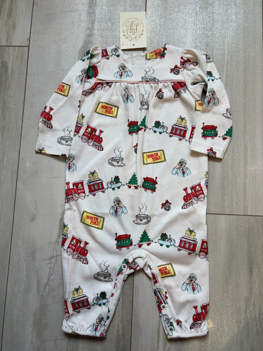 NWT TBBC Pima Cotton Holiday Train Express Bradford Romper Jumpsuit Girls 0-3M